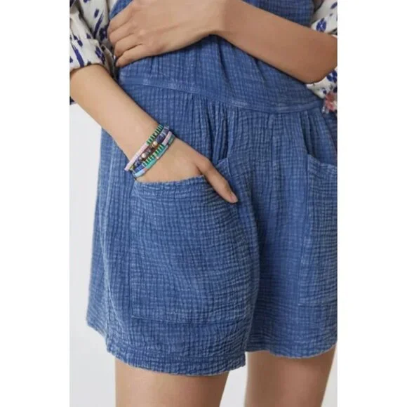 ANTHROPOLOGIE LA BIZ Maronie Relaxed Gauze Shortalls in Light Blue Medium Beachy - Picture 3 of 16